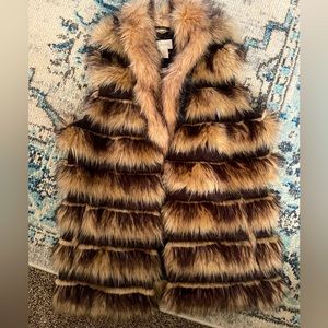 Chico’s Faux Fur Striped Vest NWT